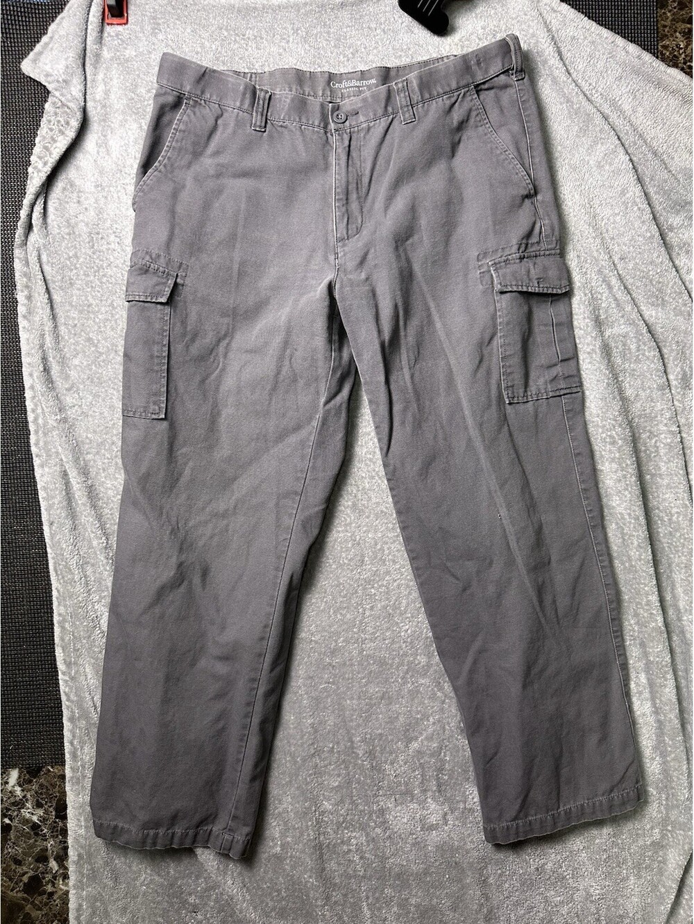 Croft & Barrow Cargo Pants Mens 38x32 Gray Classic Fit Cotton Utility Pockets